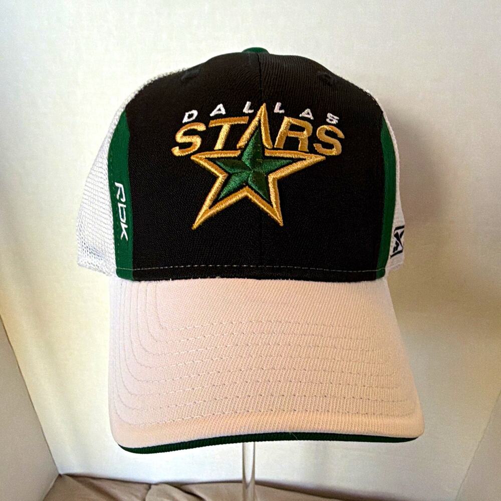 Reebok Dallas Stars NHL Draft Meshback Cap Hat White/Black/Green OS vintage